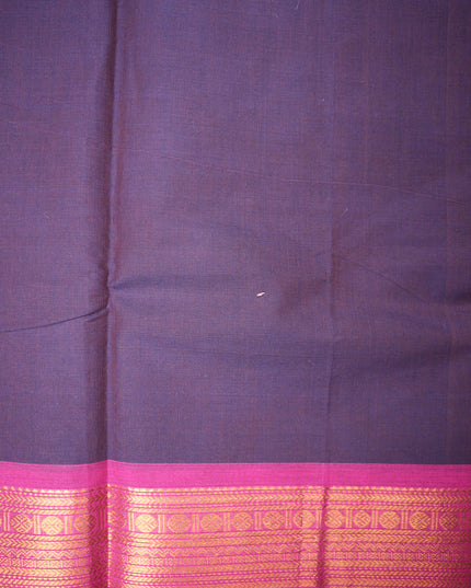 Premium Kanchi Handloom Cotton Saree in Elegant Midnight Purple with Gold Butta Motifs & Rich Zari Border | Soft Cotton Comfort & Graceful Drape