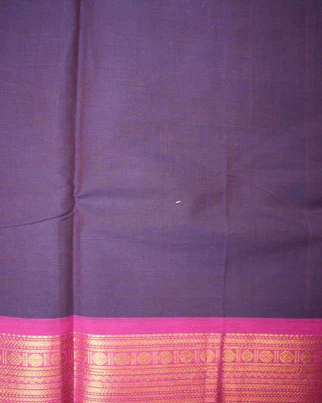 Premium Kanchi Handloom Cotton Saree in Elegant Midnight Purple with Gold Butta Motifs & Rich Zari Border | Soft Cotton Comfort & Graceful Drape