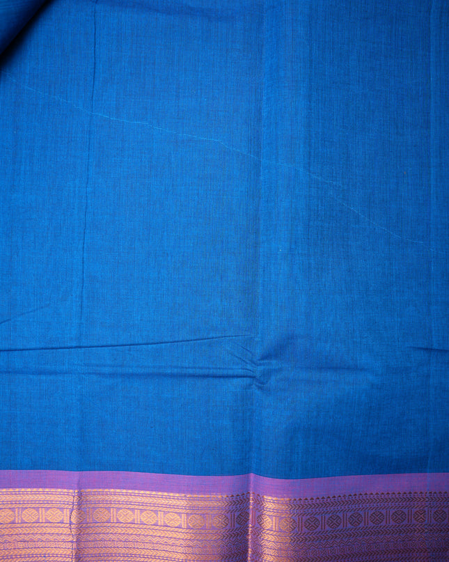Premium Kanchi Handloom Cotton Saree in Rich Royal Blue with Traditional Zari Border | Soft Cotton Comfort & Graceful Drape