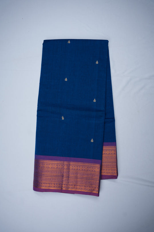 Premium Kanchi Handloom Cotton Saree in Rich Royal Blue with Traditional Zari Border | Soft Cotton Comfort & Graceful Drape