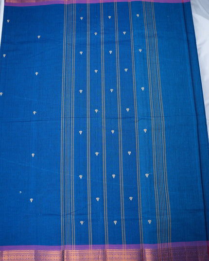 Premium Kanchi Handloom Cotton Saree in Rich Royal Blue with Traditional Zari Border | Soft Cotton Comfort & Graceful Drape