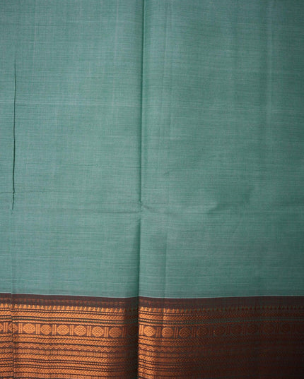 Premium Kanchi Handloom Cotton Saree in Elegant Sage Green with Rich Zari Border | Soft Cotton Comfort & Graceful Drape