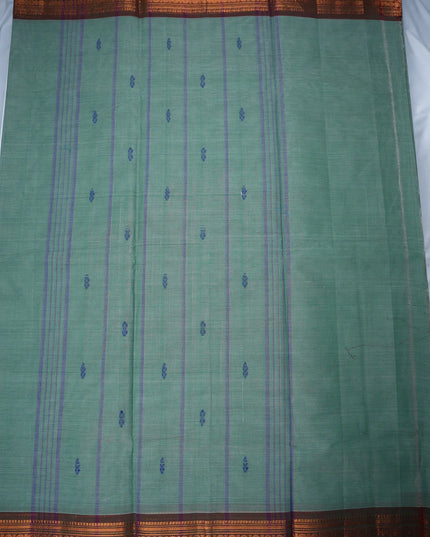 Premium Kanchi Handloom Cotton Saree in Elegant Sage Green with Rich Zari Border | Soft Cotton Comfort & Graceful Drape