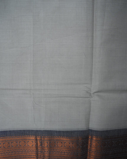Premium Kanchi Handloom Cotton Saree in Elegant Pearl Grey with Traditional Zari Border | Soft Cotton Comfort & Graceful Drape