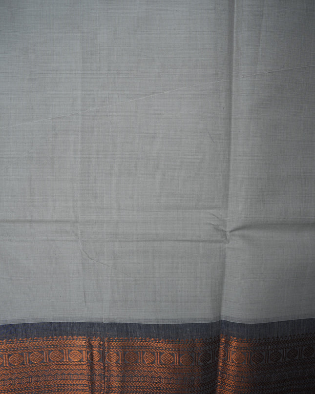 Premium Kanchi Handloom Cotton Saree in Elegant Pearl Grey with Traditional Zari Border | Soft Cotton Comfort & Graceful Drape