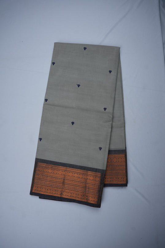 Premium Kanchi Handloom Cotton Saree in Elegant Pearl Grey with Traditional Zari Border | Soft Cotton Comfort & Graceful Drape