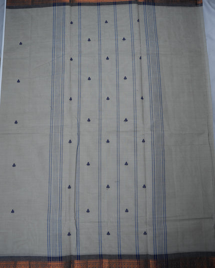 Premium Kanchi Handloom Cotton Saree in Elegant Pearl Grey with Traditional Zari Border | Soft Cotton Comfort & Graceful Drape