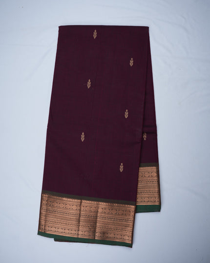 Premium Kanchi Handloom Cotton Saree in Wine Maroon with Traditional Zari Border | Soft Cotton Comfort & Graceful Drape
