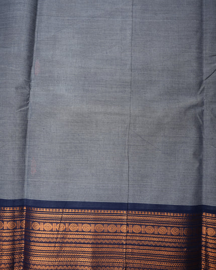 Premium Kanchi Handloom Cotton Saree in Smoky Grey with Traditional Zari Border | Soft Cotton Comfort & Graceful Drape