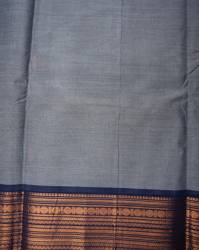 Premium Kanchi Handloom Cotton Saree in Smoky Grey with Traditional Zari Border | Soft Cotton Comfort & Graceful Drape