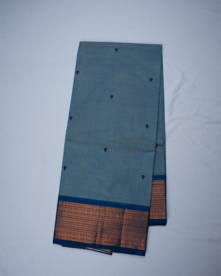Premium Kanchi Handloom Cotton Saree in Dusty Sky Blue with Traditional Zari Border | Soft Cotton Comfort & Graceful Drape