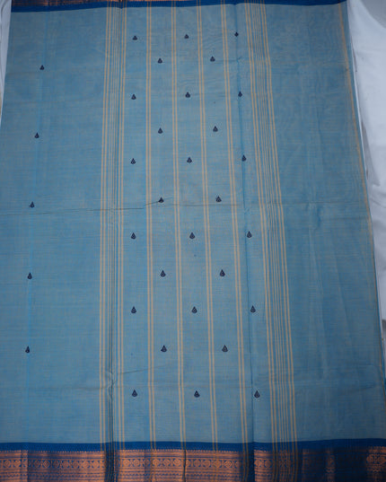 Premium Kanchi Handloom Cotton Saree in Dusty Sky Blue with Traditional Zari Border | Soft Cotton Comfort & Graceful Drape