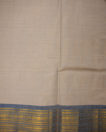 Premium Kanchi Handloom Cotton Saree in Sand Beige with Traditional Zari Border | Soft Cotton Comfort & Graceful Drape