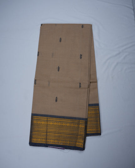 Premium Kanchi Handloom Cotton Saree in Sand Beige with Traditional Zari Border | Soft Cotton Comfort & Graceful Drape