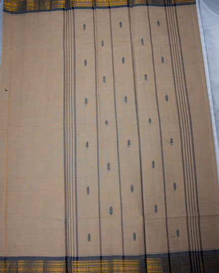 Premium Kanchi Handloom Cotton Saree in Sand Beige with Traditional Zari Border | Soft Cotton Comfort & Graceful Drape
