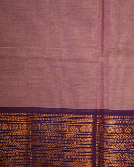 Premium Kanchi Handloom Cotton Saree in Dusty Mauve Pink with Gold Zari Buttas & Rich Copper Zari Border