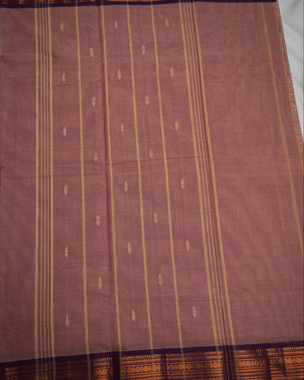 Premium Kanchi Handloom Cotton Saree in Dusty Mauve Pink with Gold Zari Buttas & Rich Copper Zari Border