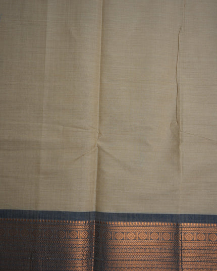 Premium Kanchi Handloom Cotton Saree in Camel Beige with Traditional Black Buttas & Rich Copper Zari Border