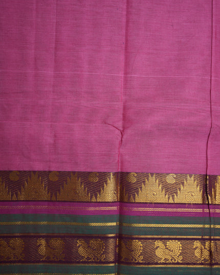 Premium Kanchi Handloom Cotton Saree in Rani Pink with Gold Zari Weaving & Contrast Magenta-Purple Border