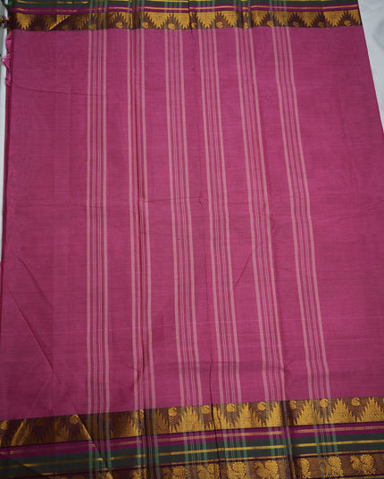 Premium Kanchi Handloom Cotton Saree in Rani Pink with Gold Zari Weaving & Contrast Magenta-Purple Border