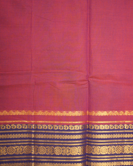 Premium Kanchi Handloom Cotton Saree in Rich Maroon Wine with Gold Zari Weaving & Contrast Navy Blue Border
