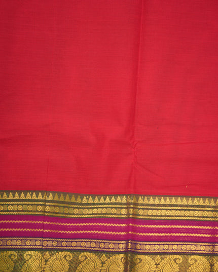 Premium Kanchi Handloom Cotton Saree in Vibrant Rani Pink with Traditional Gold Zari Paisley Weaving & Contrast Royal Purple Border