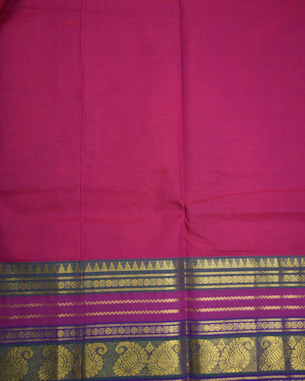 Premium Kanchi Handloom Cotton Saree in Vibrant Rani Pink with Gold Zari Paisley Weaving & Contrast Royal Purple Border