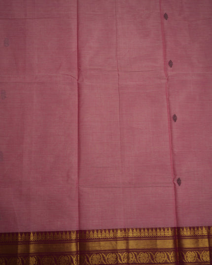 Premium Kanchi Handloom Cotton Saree in Soft Blush Pink with Traditional Butta Motifs & Rich Gold Zari Maroon Border