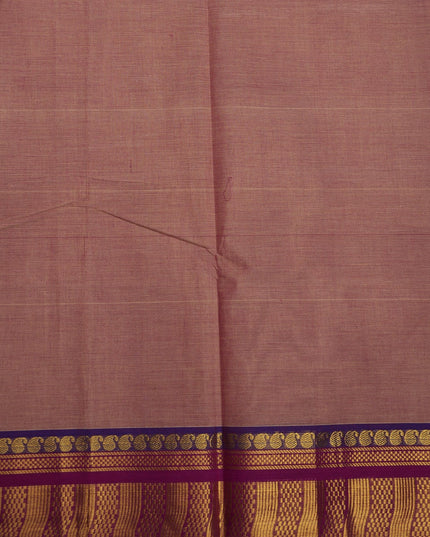 Premium Kanchi Handloom Cotton Saree in Dusty Rose Pink with Gold Zari Weaving & Contrast Magenta-Royal Blue Border