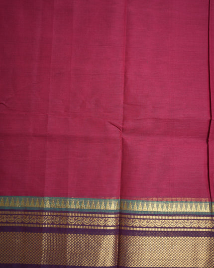 Premium Kanchi Handloom Cotton Saree in Ruby Red with Gold Zari Weaving & Contrast Emerald Green Border