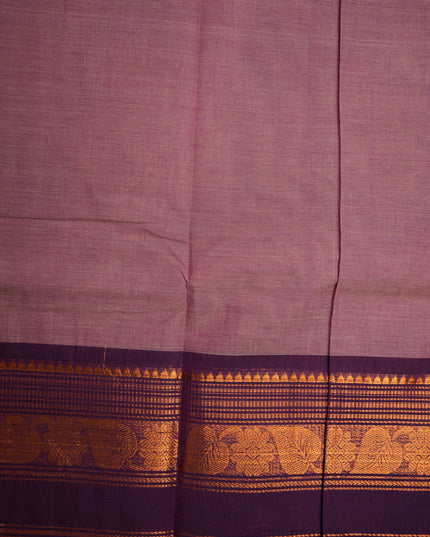 Premium Kanchi Handloom Cotton Saree in Soft Lavender Mauve with Traditional Gold Zari Floral-Paisley Weaving & Contrast Deep Royal Purple Border