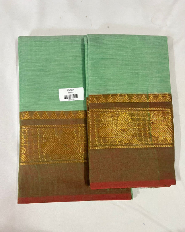 Pastel Mint Green Traditional Kanchi 2PC Dress Material with Zari Border | Top & Dupatta Set