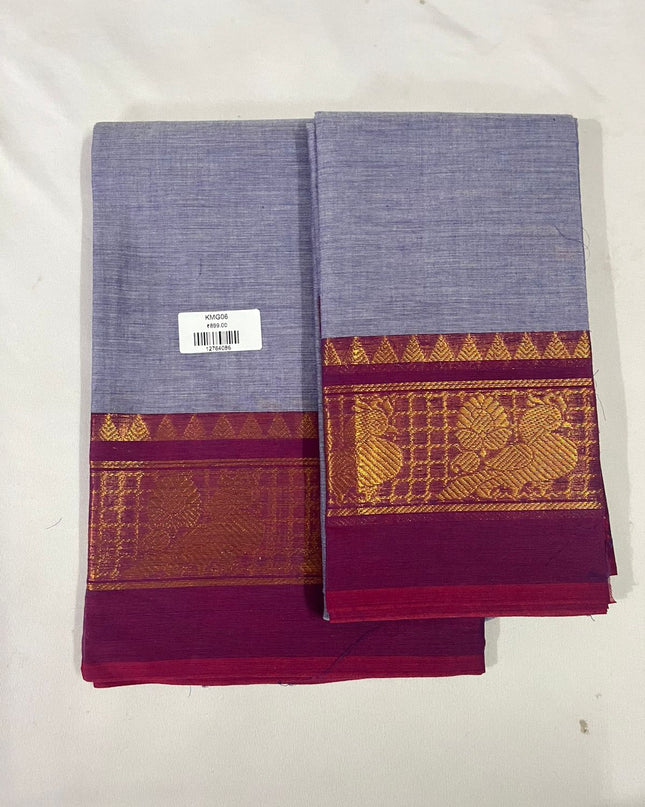 Lavender Mist with Wine Border Traditional Kanchi 2PC Dress Material with Zari Border | Top & Dupatta Set