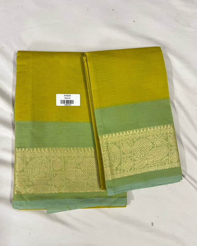 Raws Mango Yellow with Mint Green Border Traditional Kanchi 2PC Dress Material with Thread Border | Top & Dupatta Set