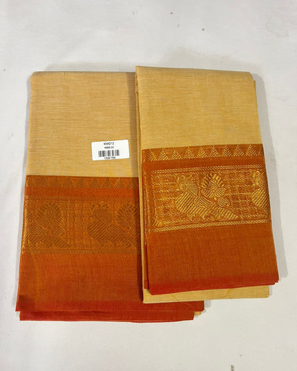 Traditional Kanchi 2PC Dress Material with Zari Border | Top & Dupatta Set Light Cream Gold