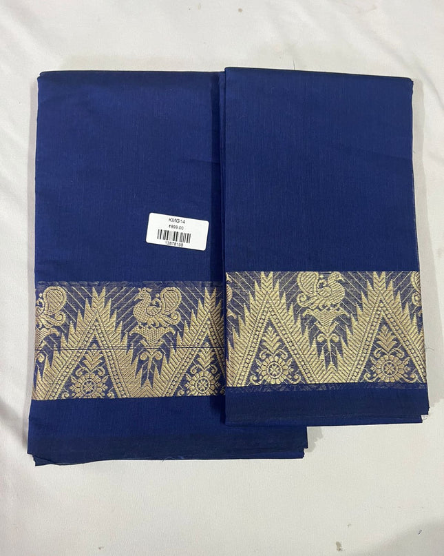 Royal Ink Blue Traditional Kanchi 2PC Dress Material with Thread Border | Top & Dupatta Set