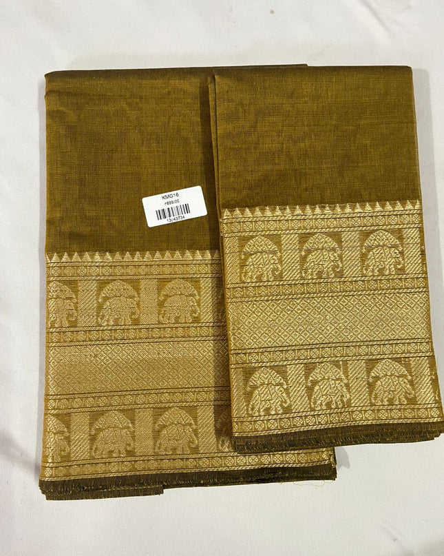 Antique Gold with Rich Gold Border Traditional Kanchi 2PC Dress Material with Thread Border | Top & Dupatta Set