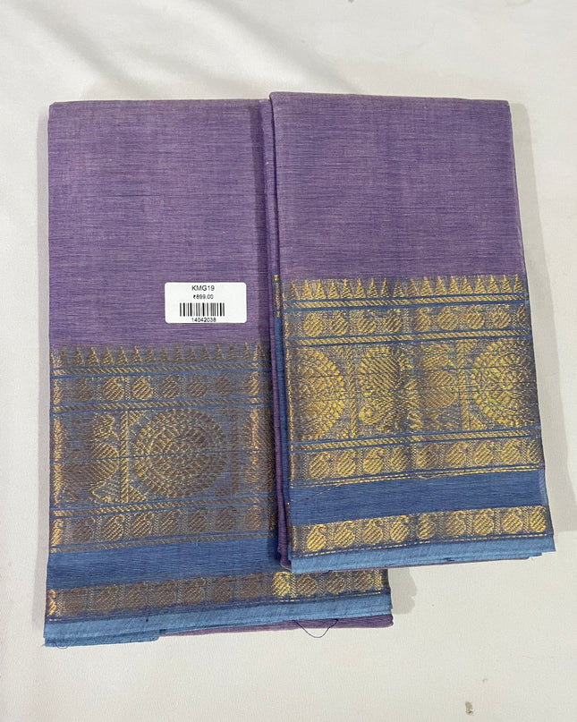 Orchid Purple with Sky Blue Border Traditional Kanchi 2PC Dress Material with Zari Border | Top & Dupatta Set