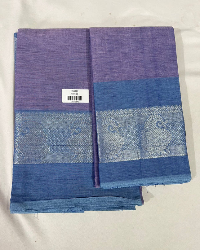 Periwinkle Lavender Traditional Kanchi 2PC Dress Material with Zari Border | Top & Dupatta Set