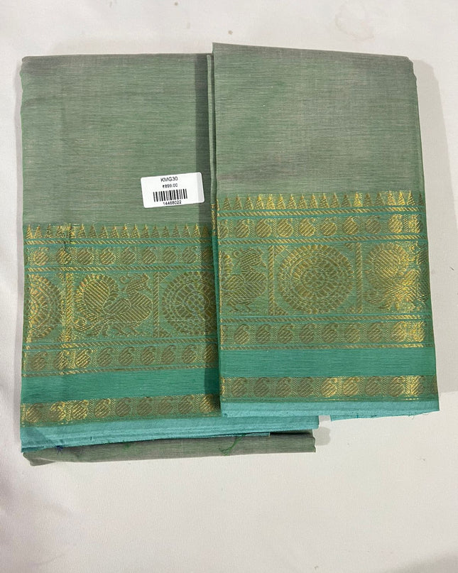 Sage Mint Green Traditional Kanchi 2PC Dress Material with Zari Border | Top & Dupatta Set