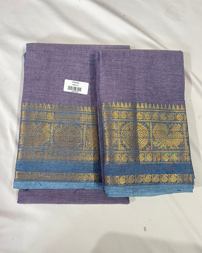 Traditional Kanchi 2PC Dress Material with Zari Border | Top & Dupatta Set Lavender Purple