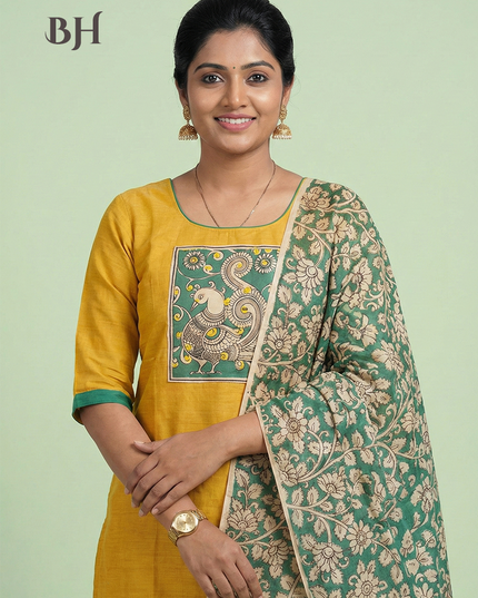 Readymade Kalamkari Design Cotton Kurti Set – Indian Yellow