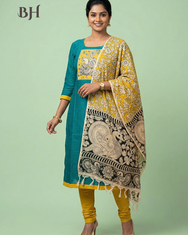 Readymade Kalamkari Design Cotton Kurti Set – Surfie Green