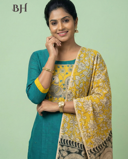 Readymade Kalamkari Design Cotton Kurti Set – Surfie Green