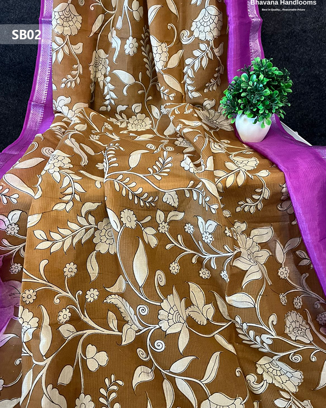 Brown Color Kalamkari Silk Dupatta for Women | Traditional Wear
