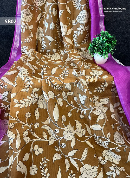 Brown Color Kalamkari Silk Dupatta for Women | Traditional Wear