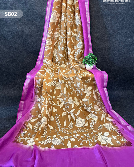 Brown Color Kalamkari Silk Dupatta for Women | Traditional Wear