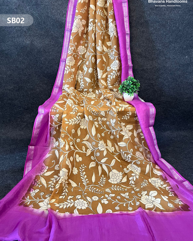Brown Color Kalamkari Silk Dupatta for Women | Traditional Wear