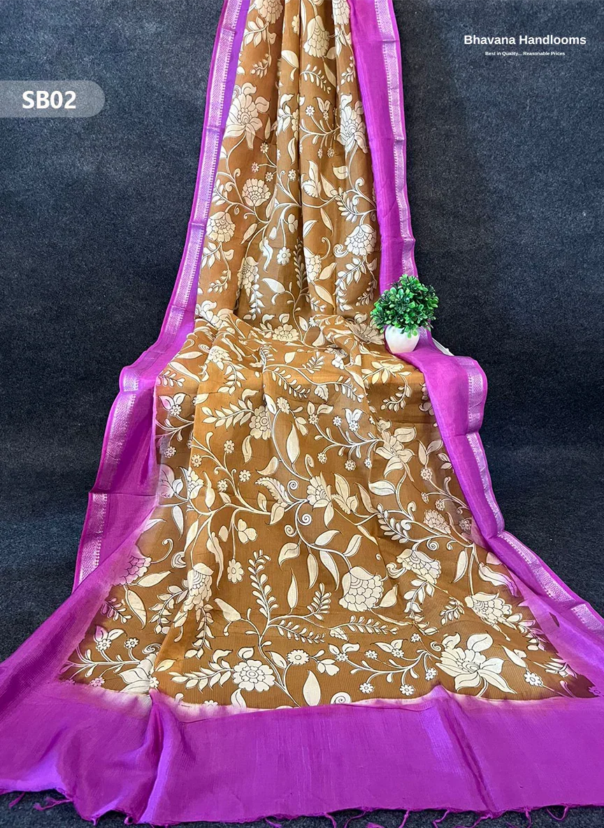 Brown Color Kalamkari Silk Dupatta for Women | Traditional Wear