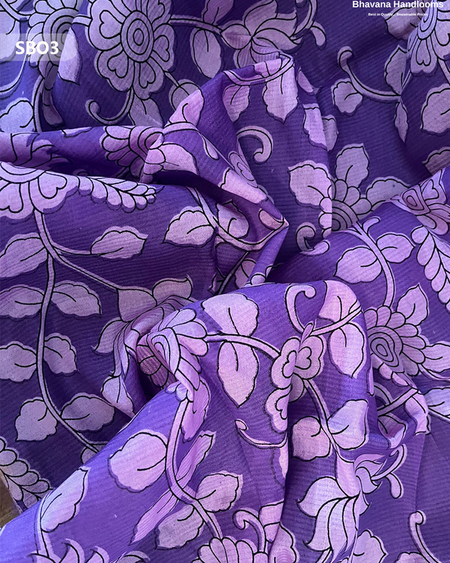 Lavender Color Kalamkari Silk Dupatta for Women | Traditional Wear